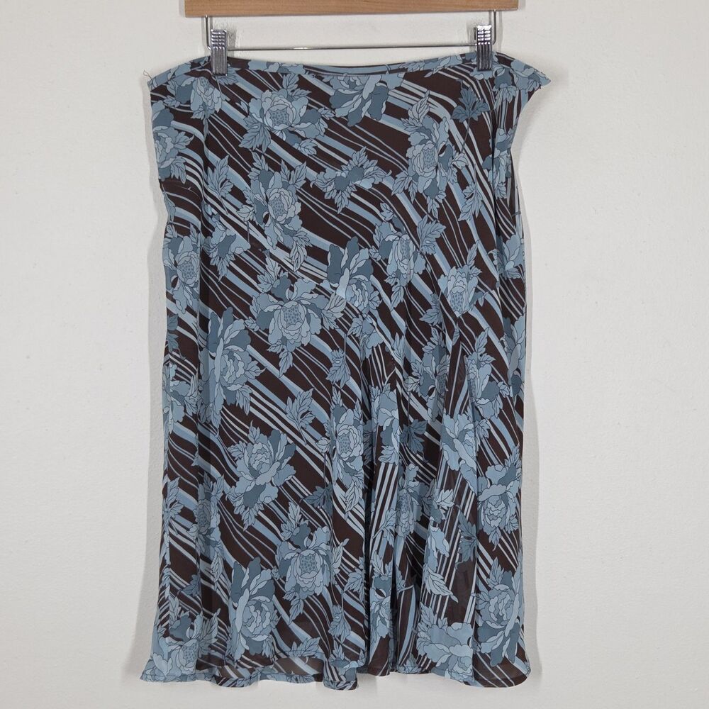 Vtg Y2K Blue Brown Floral Midi Skirt 16 Fairy Grunge Indie Festival Cottagecore